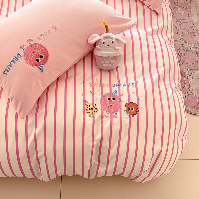 91家纺网 家纺一手货源 找家纺 2024蜜柚新品直播电商全棉13372ins博主风刺绣四件套 甜甜圈