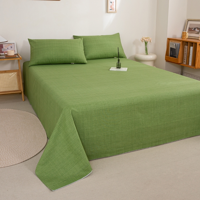 91家纺网 家纺一手货源 找家纺 九沐良品 新款全棉无印老粗布单品床单+三件套 樱花-绿