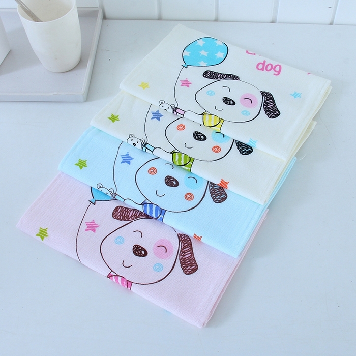 91家纺网 家纺一手货源 找家纺 彩虹毛巾 2024儿童毛巾欢乐狗童巾婴儿毛巾纯棉毛巾全棉32股纱布洗脸毛巾小手巾 欢乐狗粉色+欢乐狗淡黄色（各1条）