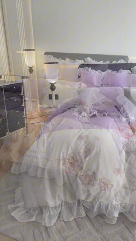 91家纺网 家纺一手货源 找家纺 绒世界 2024新款艾芙妮全棉蕾丝花边刺绣床单床笠四件套礼盒包装 玫瑰紫