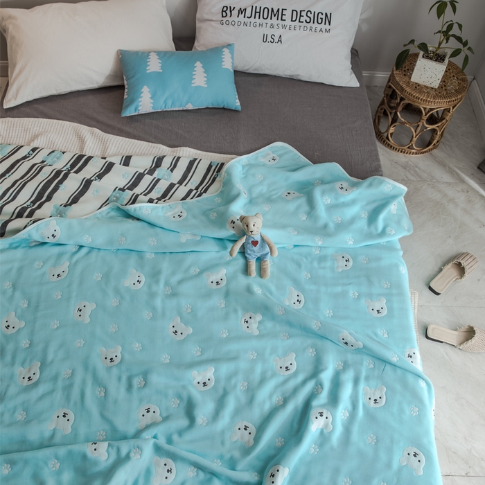 91家纺网 家纺一手货源 找家纺 朴尔2024经典六层纱布全棉毛巾被系列-朴尔经典款常年备货 甜蜜小熊-兰