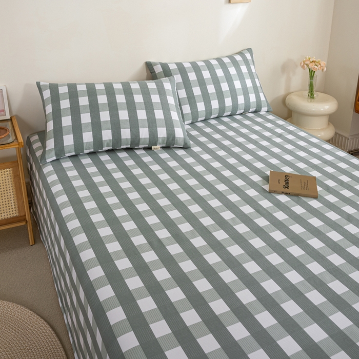 91家纺网 家纺一手货源 找家纺 九沐良品 新款全棉无印老粗布单品床单+三件套 灰中格