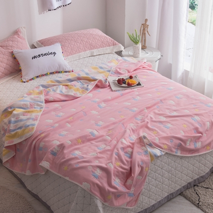 91家纺网 家纺一手货源 找家纺 朴尔 2024全尺寸经典六层纱布全棉毛巾被系列-朴尔经典款常年备货 小猪琪琪-粉