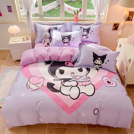 91家纺网 家纺一手货源 找家纺 孩子王（原鼎盛） 2025新款三丽鸥系列全棉活性大版印花卡通学生四件套 天使库洛米