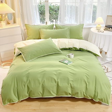 91家纺网 家纺一手货源 找家纺 （总）莱茵2024新款A类全棉纯棉40s色织水洗棉条纹贝壳边日系四件套