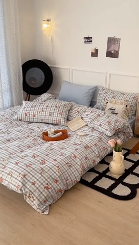 91家纺网 家纺一手货源 找家纺 昔可家纺 2024新款韩式混搭系列四件套 中古矢车菊