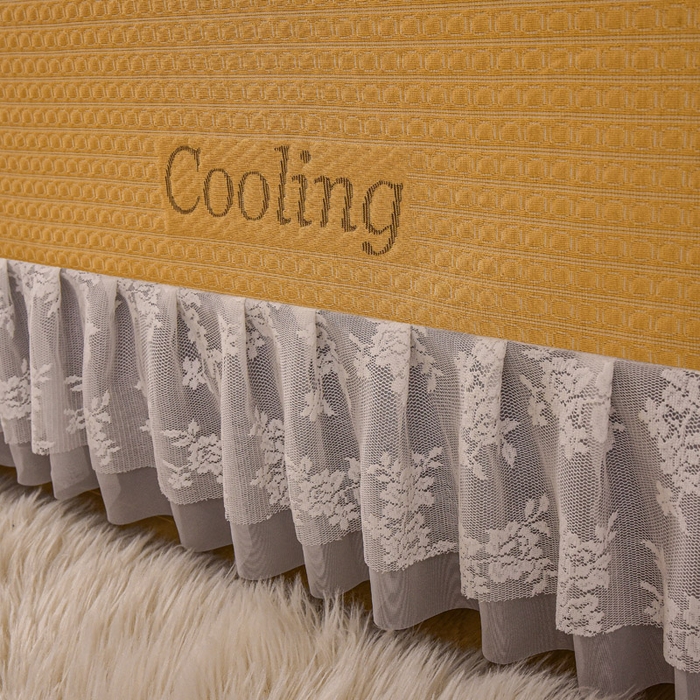 91家纺网 家纺一手货源 找家纺 艾迪尚家纺 2025新款A类婴幼级蕾丝花边豆豆软凉席 杏黄