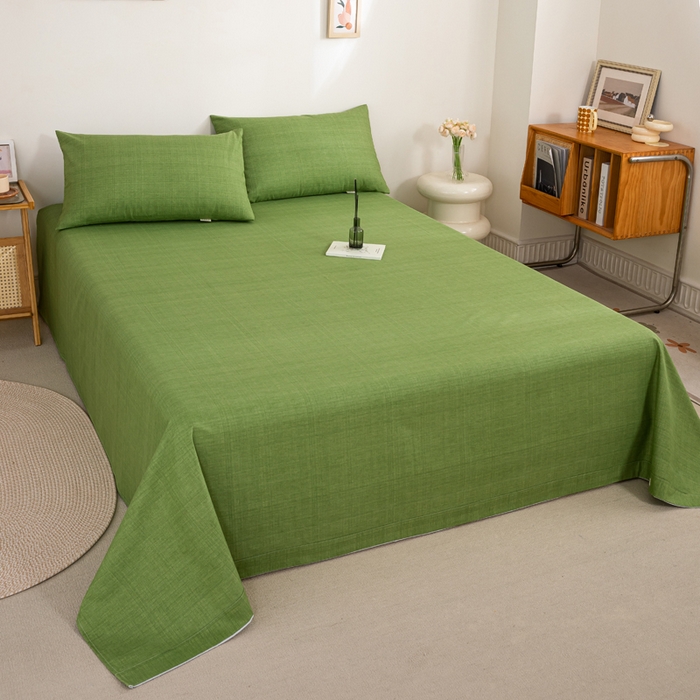 91家纺网 家纺一手货源 找家纺 九沐良品 新款全棉无印老粗布单品床单+三件套 樱花-绿