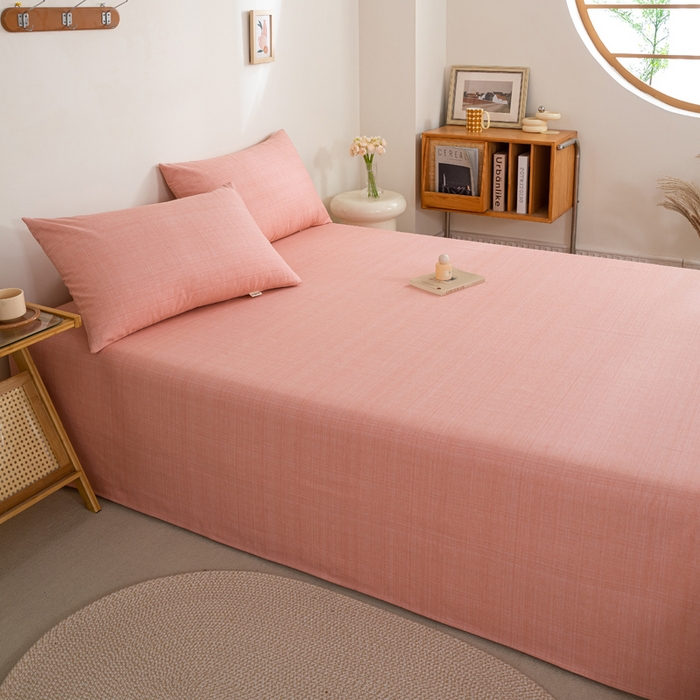 91家纺网 家纺一手货源 找家纺 九沐良品 新款全棉无印老粗布单品床单+三件套 樱花（粉）