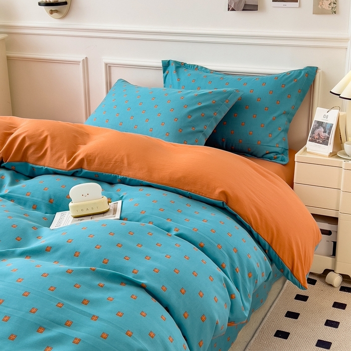 91家纺网 家纺一手货源 找家纺 宝士康家纺 2024新款水洗棉麻双层纱四件套系列  朴素蓝