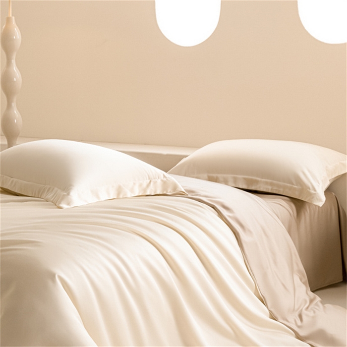 91家纺网 家纺一手货源 找家纺 涵宸 2024新款兰精天丝棉纯色四件套 四件套-象牙白+奶茶杏