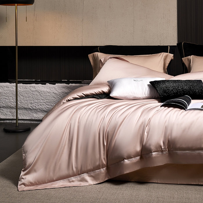 91家纺网 家纺一手货源 找家纺 榻尚家居 2024新款纯色天丝棉工艺款四件套--诺顿系列 诺顿-梅子粉