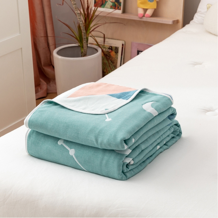 91家纺网 家纺一手货源 找家纺 朴尔家纺-毛巾被 2024新款卡漫风格全棉六层纱毛巾被 浩瀚宇宙-绿