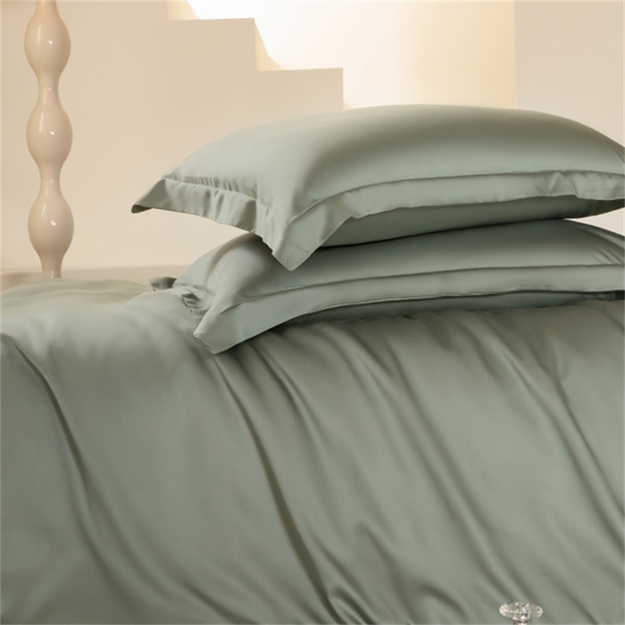 91家纺网 家纺一手货源 找家纺 涵宸 2024新款兰精天丝棉纯色四件套 四件套-赛琳绿+奶茶杏