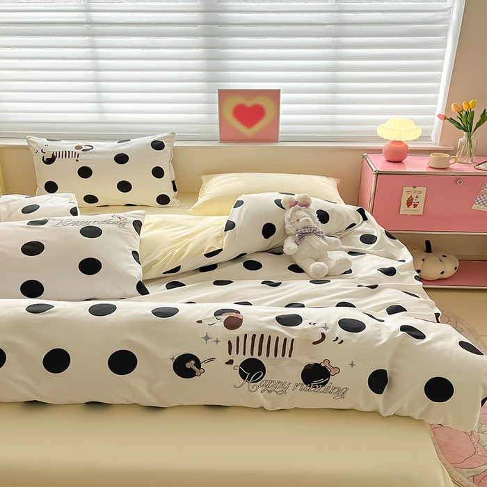 91家纺网 家纺一手货源 找家纺 2024蜜柚新品直播电商全棉13372ins博主风刺绣四件套 波点狗狗