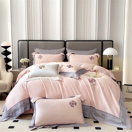 91家纺网 家纺一手货源 找家纺 美娘阁 2025新款双股天丝棉居家款四件套系列-奥黛丽 奥黛丽-气泡粉