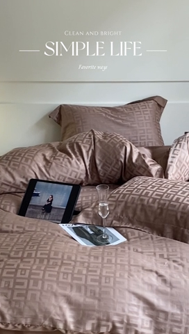 91家纺网 家纺一手货源 找家纺 涵宸 2024新款全棉大提花系列四件套 克里尼-咖