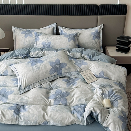 眷恋家纺 2024春夏新款全棉13376数码印花铂金棉纯棉四件套 古色古香-兰