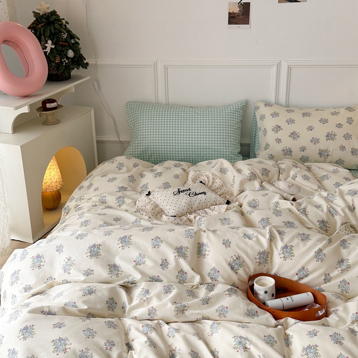 91家纺网 家纺一手货源 找家纺 昔可家纺 2024韩式碎花四件套 一束梨花