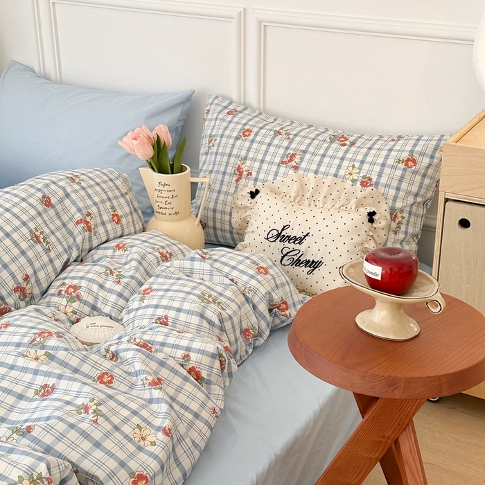 91家纺网 家纺一手货源 找家纺 昔可家纺 2024新款韩式混搭系列四件套 中古矢车菊