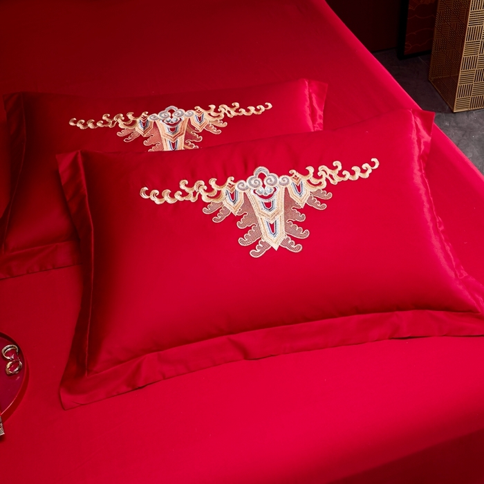 91家纺网 家纺一手货源 找家纺 慕她家纺 2025新款慕她婚庆四件套全棉纯棉结婚刺绣花多件套六八十床品 龙翔凤舞