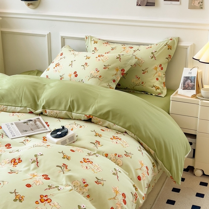 91家纺网 家纺一手货源 找家纺 宝士康家纺 2024新款水洗棉麻双层纱四件套系列  雅韵