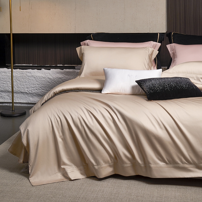 91家纺网 家纺一手货源 找家纺 榻尚家居 2024新款纯色天丝棉工艺款四件套--诺顿系列 诺顿-香槟金