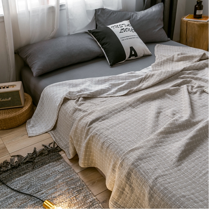 91家纺网 家纺一手货源 找家纺 朴尔家纺-毛巾被 2024新款三层水洗棉全棉纱布毛巾被 丁格-驼