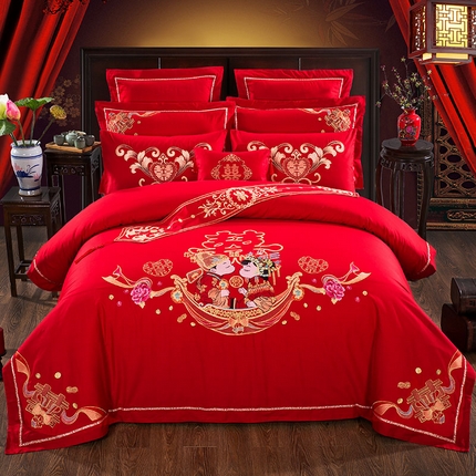 91家纺网 家纺一手货源 找家纺 （总）慕她家纺 2025新款慕她婚庆四件套全棉纯棉结婚刺绣花多件套六八十床品 大花全棉婚庆系列