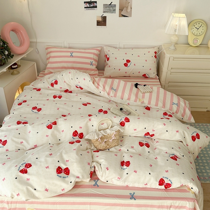 91家纺网 家纺一手货源 找家纺 昔可家纺 2024心动蝴蝶结系列四件套 红色蝴蝶结