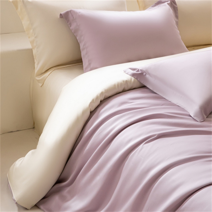 91家纺网 家纺一手货源 找家纺 涵宸 2024新款兰精天丝棉纯色四件套 四件套-紫语+象牙白