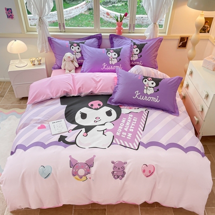 91家纺网 家纺一手货源 找家纺 孩子王（原鼎盛） 2025新款三丽鸥系列全棉活性大版印花卡通学生四件套 巧克力库洛米