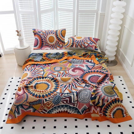 91家纺网 家纺一手货源 找家纺 （总）朴尔家纺-毛巾被 2024新款彩棉国潮风全棉六层纱布毛巾被枕巾浴巾四件套