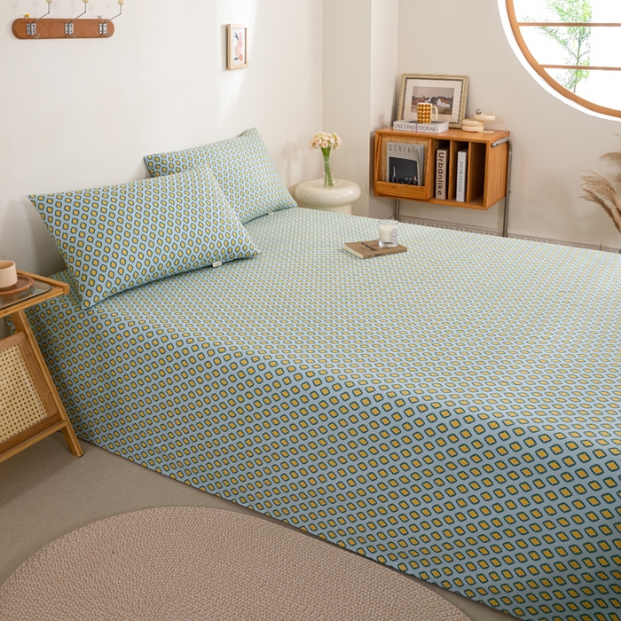 91家纺网 家纺一手货源 找家纺 九沐良品 新款全棉无印老粗布单品床单+三件套 岸谷-绿