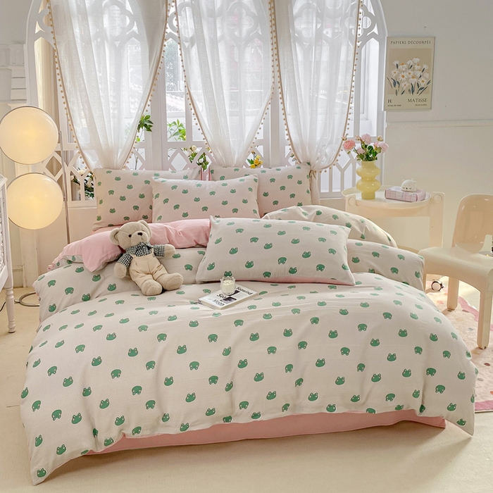 91家纺网 家纺一手货源 找家纺 牛牛家纺 牛牛  2024新款泡泡棉小清新四件套(1) 小青蛙