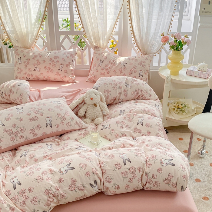 91家纺网 家纺一手货源 找家纺 牛牛家纺 牛牛  2024新款泡泡棉小清新四件套(1) 甜心小兔