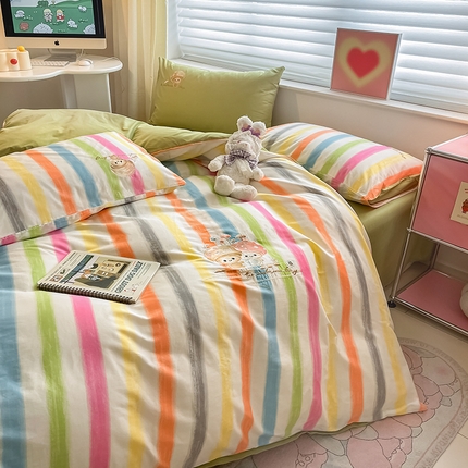 91家纺网 家纺一手货源 找家纺 2024蜜柚新品直播电商全棉13372ins博主风刺绣四件套 甜蜜蘑菇