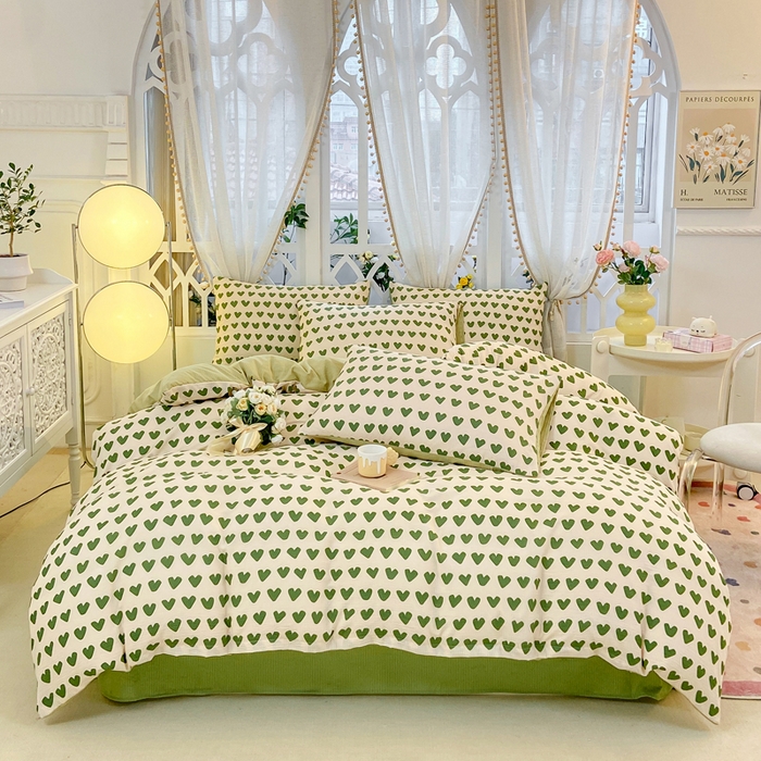 91家纺网 家纺一手货源 找家纺 牛牛家纺 牛牛  2024新款泡泡棉小清新四件套(1) 爱心点点