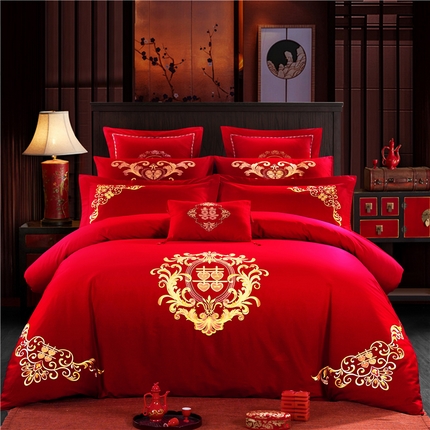 91家纺网 家纺一手货源 找家纺 （总）慕她家纺 2025新款慕她婚庆四件套全棉纯棉结婚多件套六八十刺绣床品 简约款全棉婚庆系列