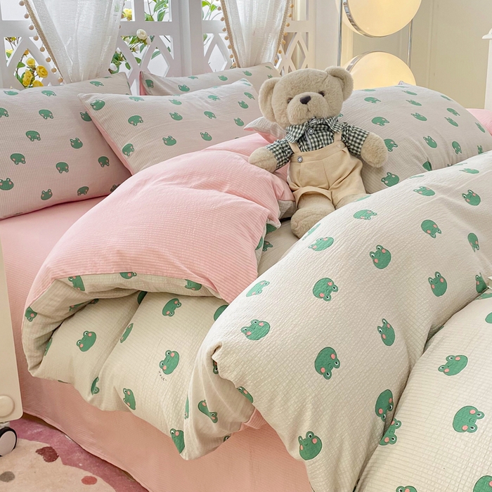 91家纺网 家纺一手货源 找家纺 牛牛家纺 牛牛  2024新款泡泡棉小清新四件套(1) 小青蛙