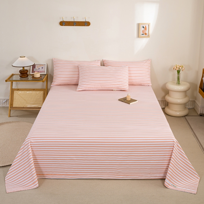 91家纺网 家纺一手货源 找家纺 九沐良品 新款全棉无印老粗布单品床单+三件套 细川（粉