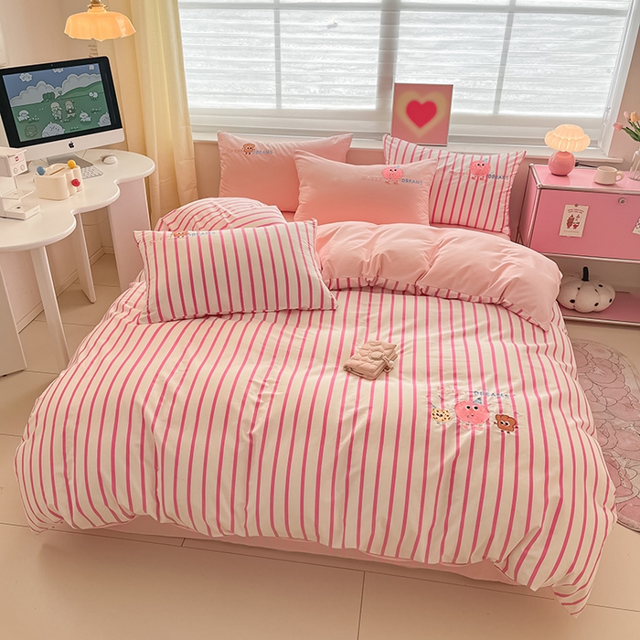 91家纺网 家纺一手货源 找家纺 2024蜜柚新品直播电商全棉13372ins博主风刺绣四件套 甜甜圈