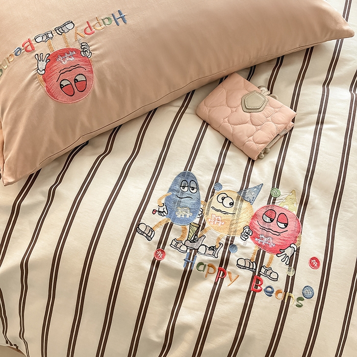 91家纺网 家纺一手货源 找家纺 2024蜜柚新品直播电商全棉13372ins博主风刺绣四件套 奇趣小怪兽