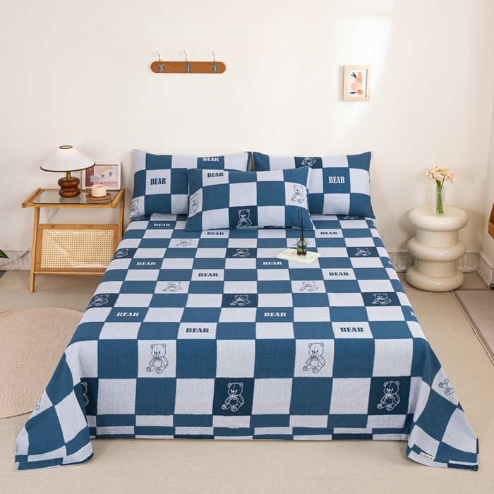 91家纺网 家纺一手货源 找家纺 九沐良品 新款全棉无印老粗布单品床单+三件套 巴比熊（兰）