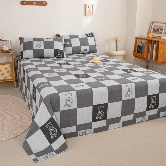 91家纺网 家纺一手货源 找家纺 九沐良品 新款全棉无印老粗布单品床单+三件套 巴比熊（灰）