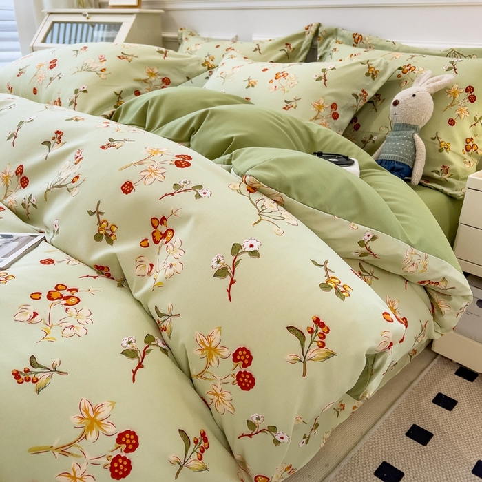 91家纺网 家纺一手货源 找家纺 宝士康家纺 2024新款水洗棉麻双层纱四件套系列  雅韵