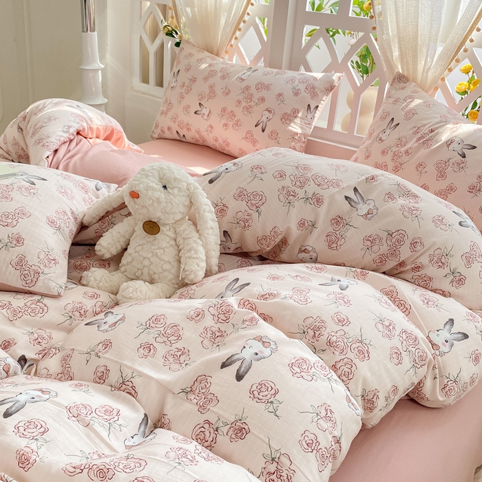 91家纺网 家纺一手货源 找家纺 牛牛家纺 牛牛  2024新款泡泡棉小清新四件套(1) 甜心小兔