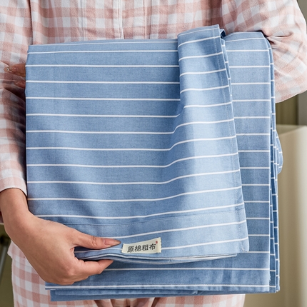 九沐良品 新款全棉无印老粗布单品床单+三件套 细川（兰）