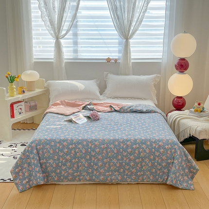 91家纺网 家纺一手货源 找家纺 梦尚舒 2025新款水洗邹邹纱印花夏被 玫瑰花园