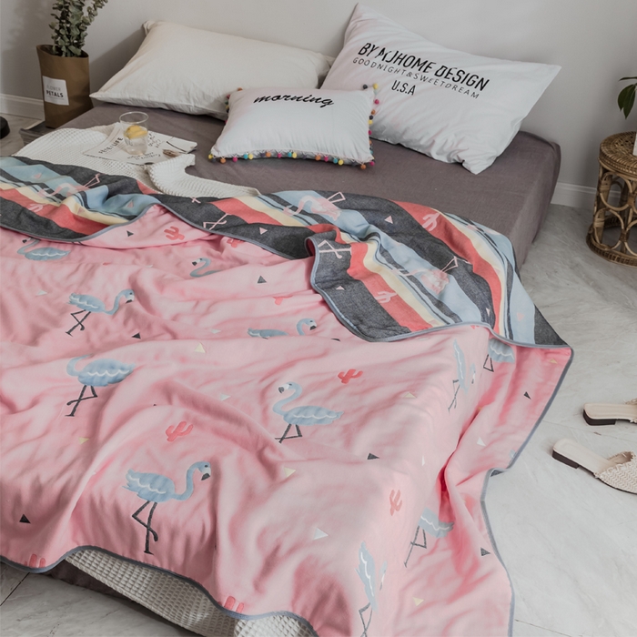 91家纺网 家纺一手货源 找家纺 朴尔2024经典六层纱布全棉毛巾被系列-朴尔经典款常年备货 幸福鸟粉